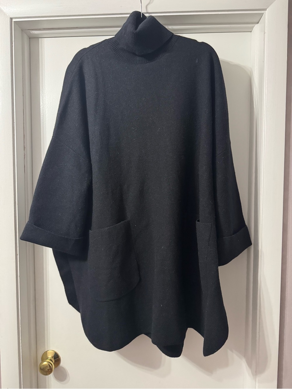 Pilcro Black Turtleneck Sweater Poncho with Front Pockets